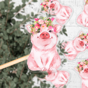 Floral Pig Clear Vinyl Sticker