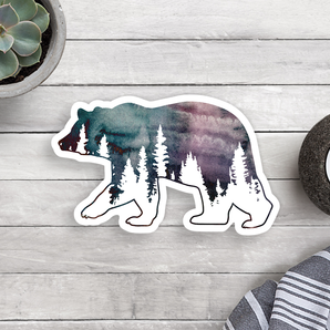 Bear Tree Watercolor Vinyl Sticker