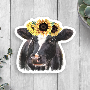 Sunflower Cow Vinyl Sticker