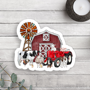 Farm Animals With Barn Vinyl Sticker