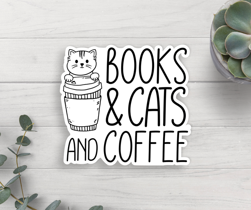 Books Cats Coffee Vinyl Sticker