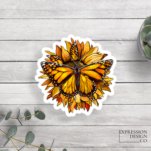 Sunflower Butterfly Vinyl Sticker