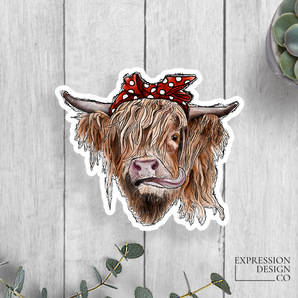 Cow With Bandana Vinyl Sticker