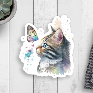 Cat & Butterfly Vinyl Sticker