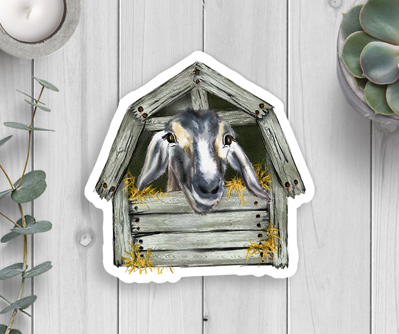 Goat With Barn Vinyl Sticker