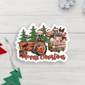 Merry Christmas Farm Animals Vinyl Sticker