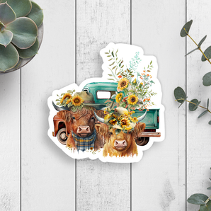 Sunflower Cows Farm Truck Vinyl Sticker