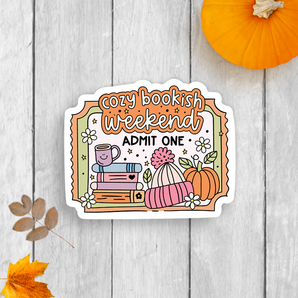 Cozy Bookish Weekend Fall Vinyl Sticker