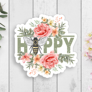 Bee Happy Vinyl Sticker