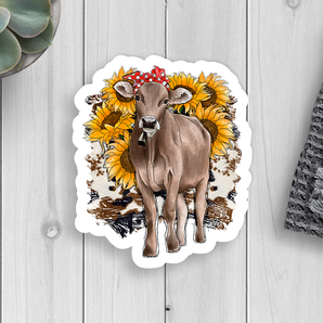 Bandana Cow With Sunflowers Vinyl Sticker