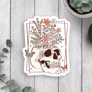 Floral Skull Vinyl Sticker