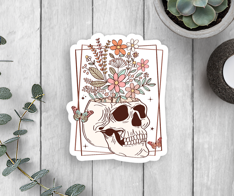 Floral Skull Vinyl Sticker