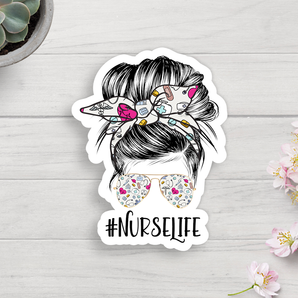 Messy Bun Nurse Life Vinyl Sticker