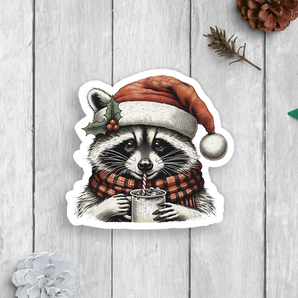 Holiday Raccoon Vinyl Sticker