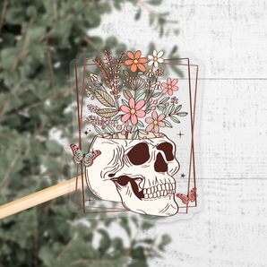 Floral Skull Clear Vinyl Sticker