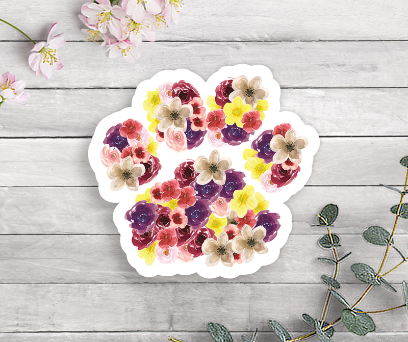 Floral Paw Print Vinyl Sticker