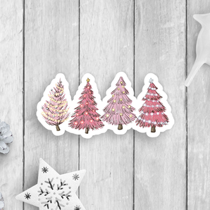 Pink Holiday Trees Vinyl Sticker