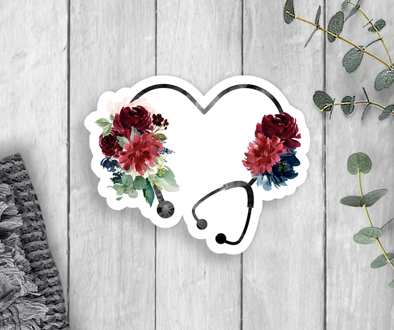 Floral Stethoscope Vinyl Sticker