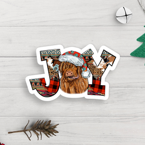 Joy Holiday Highland Cow Vinyl Sticker