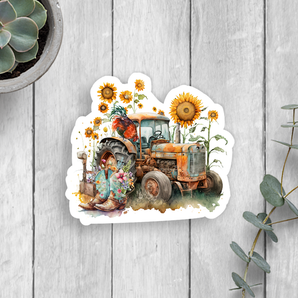 Sunflower Farm Tractor Vinyl Sticker