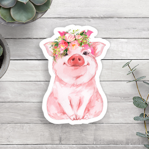 Floral Pig Vinyl Sticker