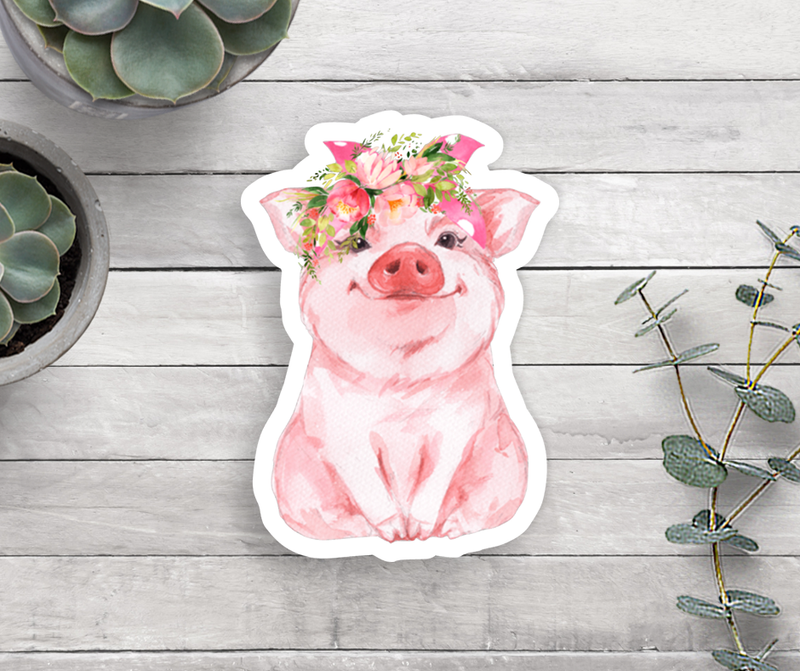 Floral Pig Vinyl Sticker