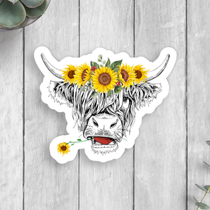 Summer Sunflower Cow Vinyl Sticker