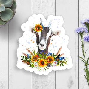 Floral Goat Vinyl Sticker