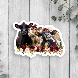 Floral Cow Trio Vinyl Sticker