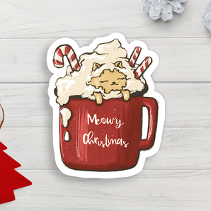 Meowy Christmas Latte Vinyl Sticker