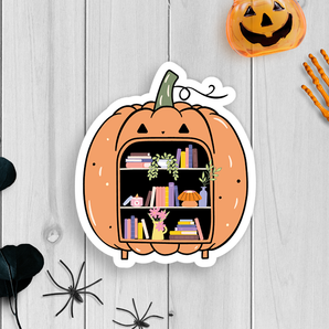 Bookshelf Pumpkin Vinyl Sticker