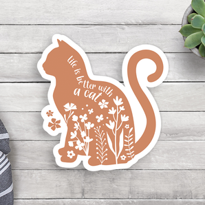 Floral Cat Vinyl Sticker