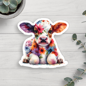 Floral Cow Vinyl Sticker