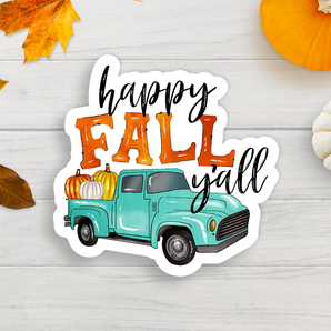 Happy Fall Y'all Pumpkin Truck Vinyl Sticker